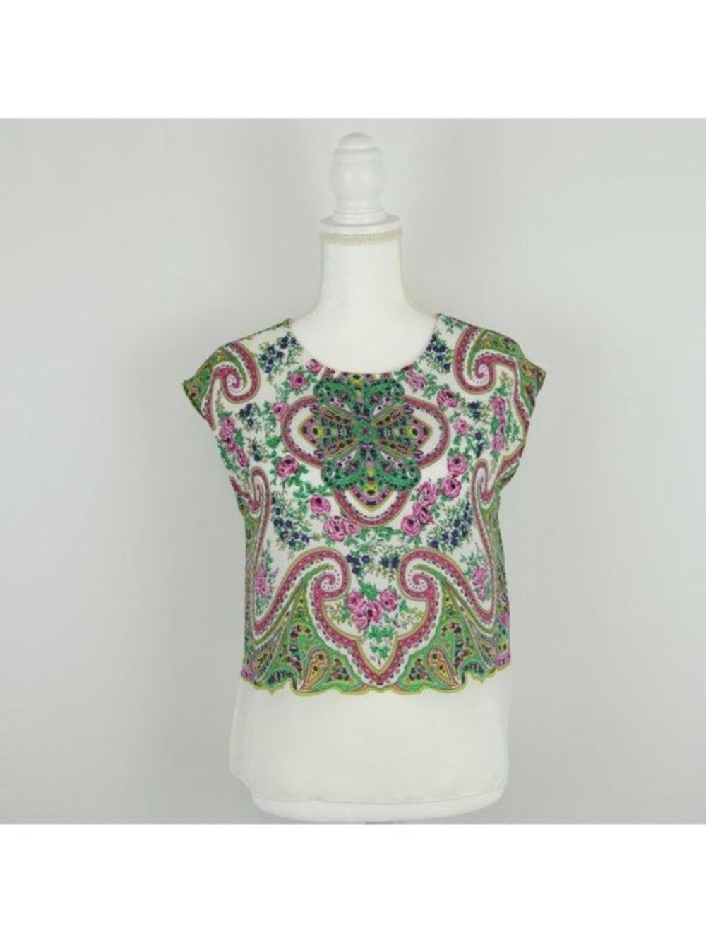 Dalia Collection Women's XS Green Cream Casual & Business Woven Tank Top